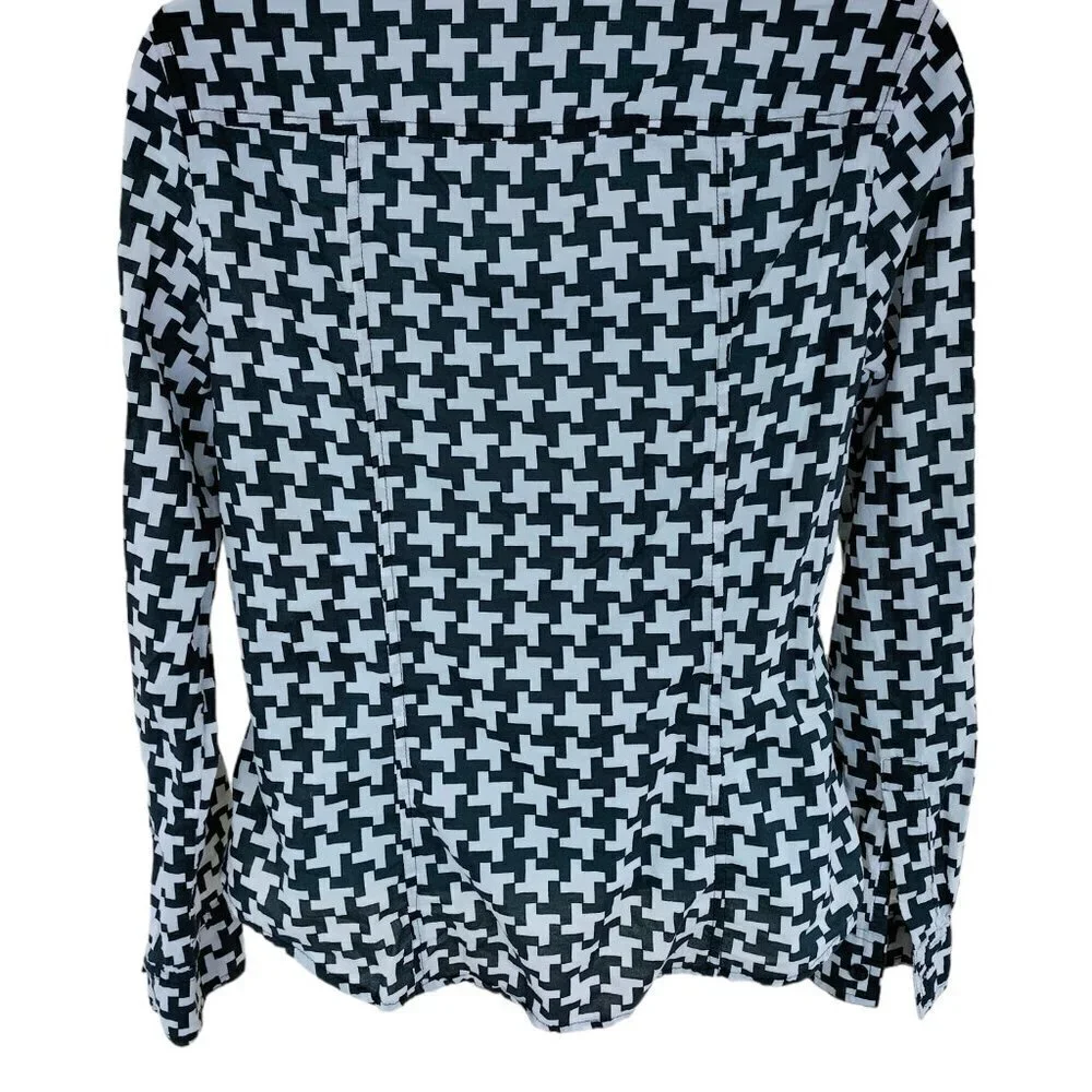 (013) Michael Kors Black & White Button Front Cotton Shirt Size S